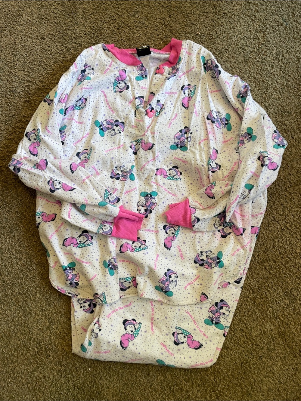 Disney Vintage Mickey Unlimited Minnie Mouse Pink and Teal Girls Pajama Set